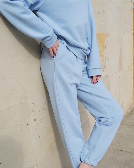Blue cotton track-pants and hoodie set