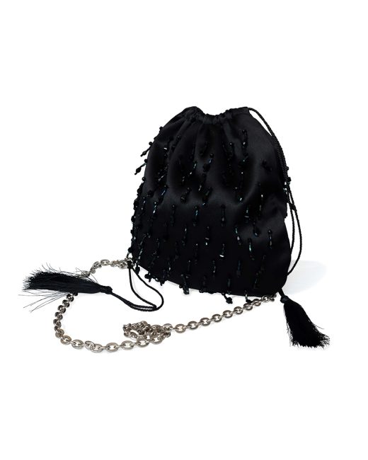 Margarita crystall hand-embellished satin bucket bag