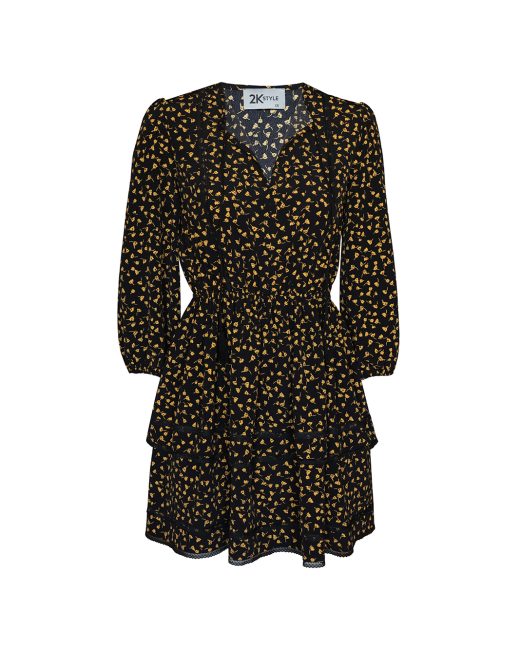 Alta lace-trimmed 3/4 sleeves floral print mini dress