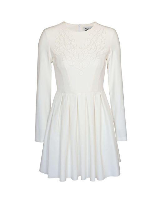 Aurum pleated hand-embroidered crepe mini dress