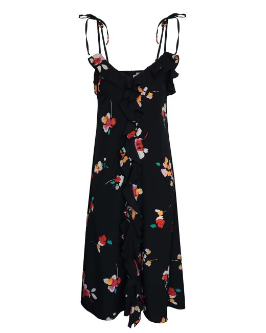 Fiona Ruffled Floral Print Slip Midi Dress