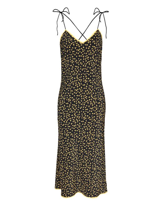 Abanos open-back lace-trimmed floral print slip midi dress