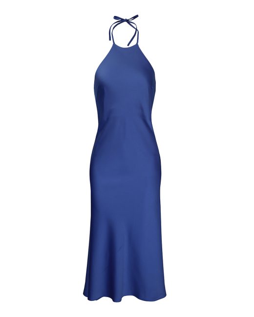 Alexander open-back halterneck slip satin midi dress