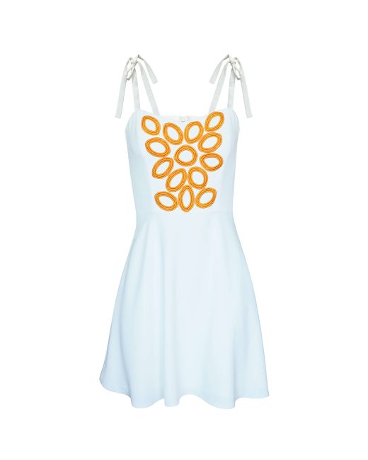 Gabi hand appliqued mini dress in white