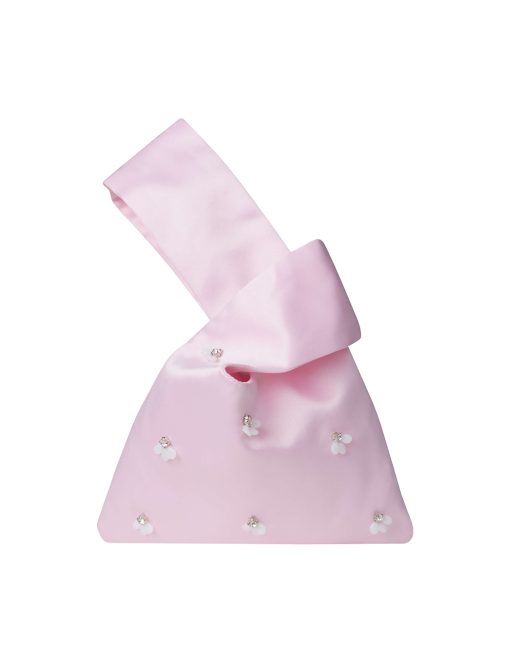 Audrey hand-embellished satin wristlet pouch