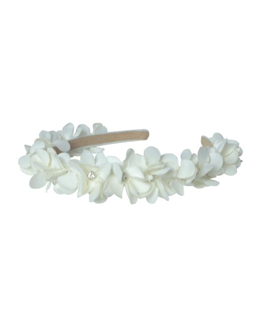 Cream floral headband with handcrafted flowers and crystal embellishments