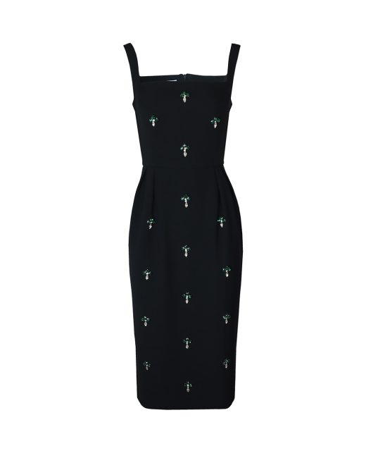 Vivienne black crystal hand-embellished crepe midi dress