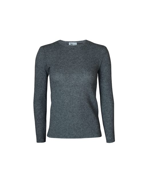 Grey wool-blend knitted long sleeve fitted top with minimalist silhouette, styled as a versatile wardrobe basic