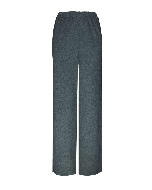 Women’s grey wide-leg pants in soft wool blend with elastic waist, elegant everyday trousers.