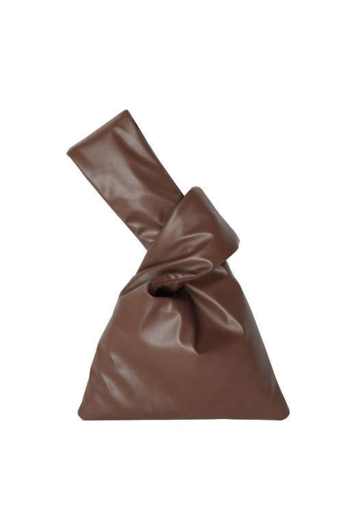 Caramel Faux-Leather Wristlet Pouch