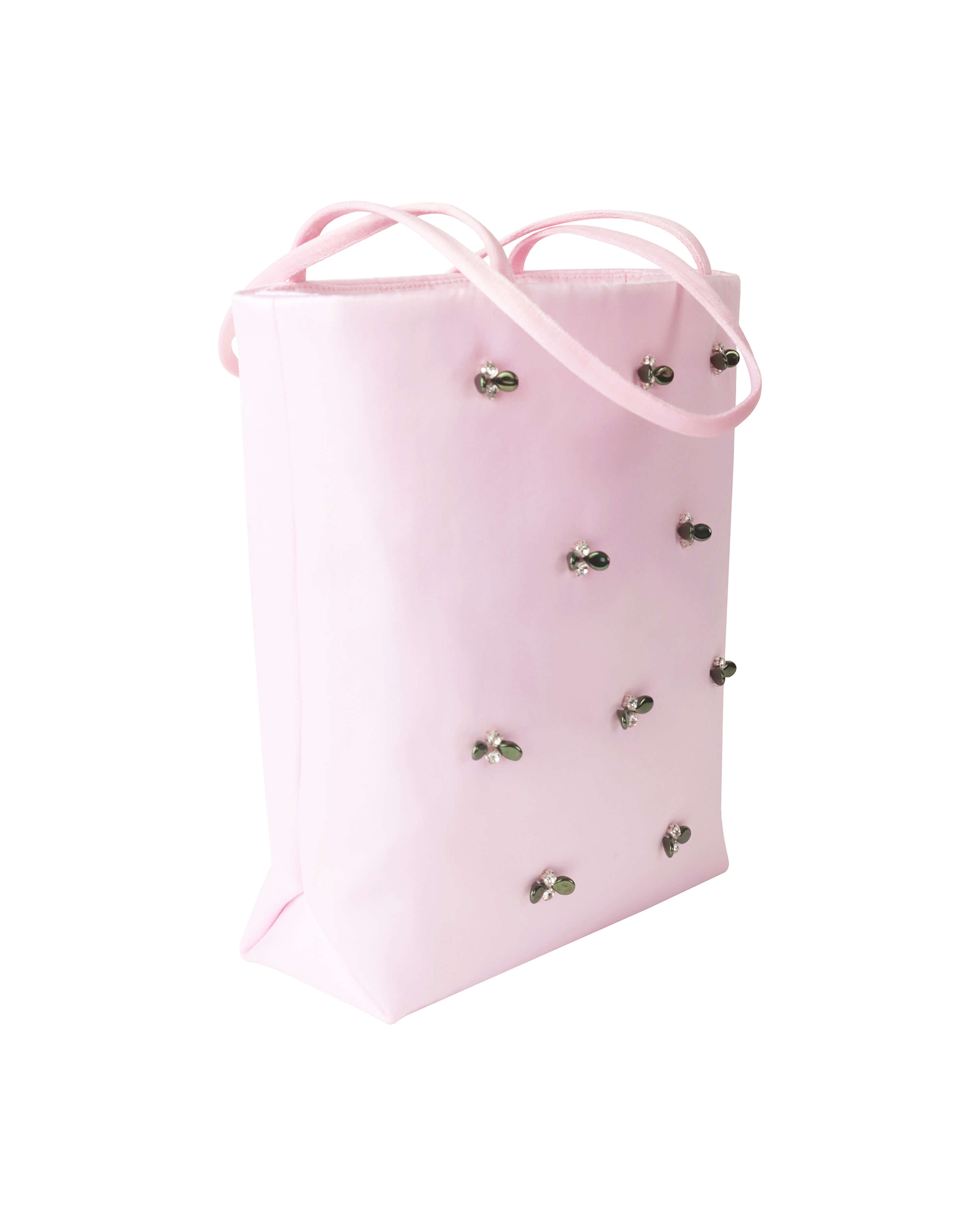 Olive Hand-Embellished Satin Mini Tote Bag - Image 5