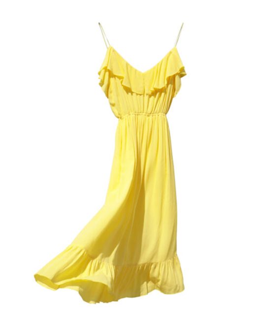 2KStyle yellow ruffled viscose midi dress, front view