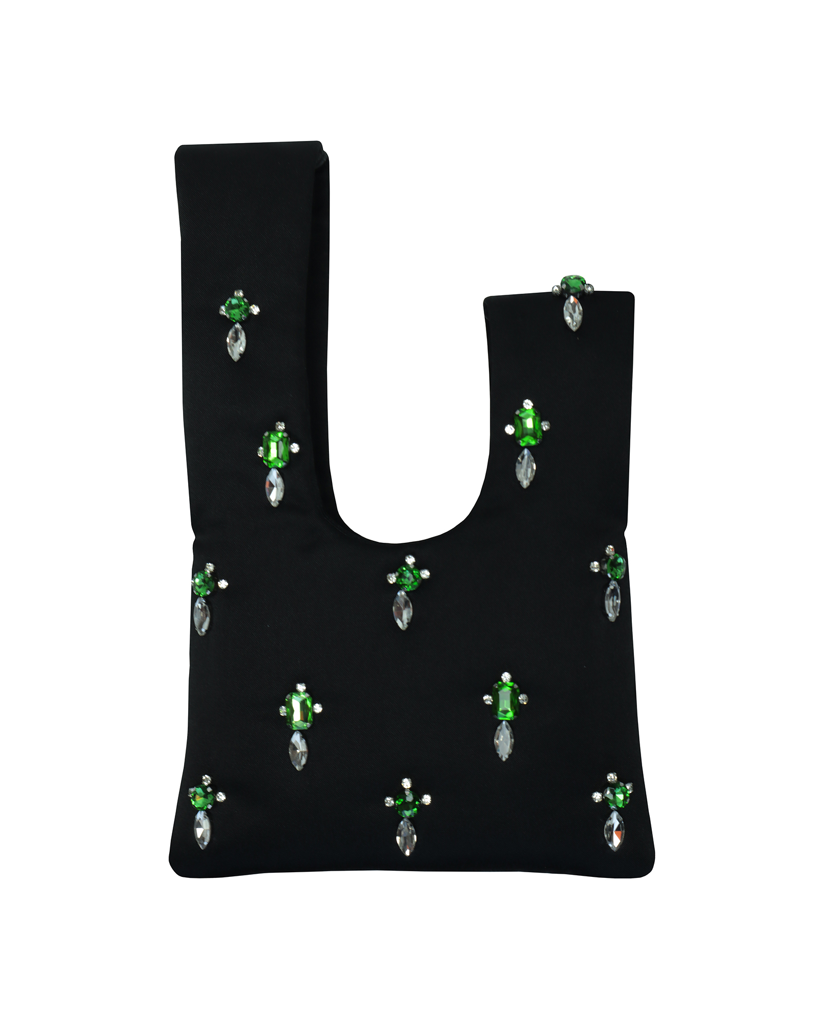 Emerald Crystal Hand-Embellished Satin Mini Wristlet Pouch - Image 3