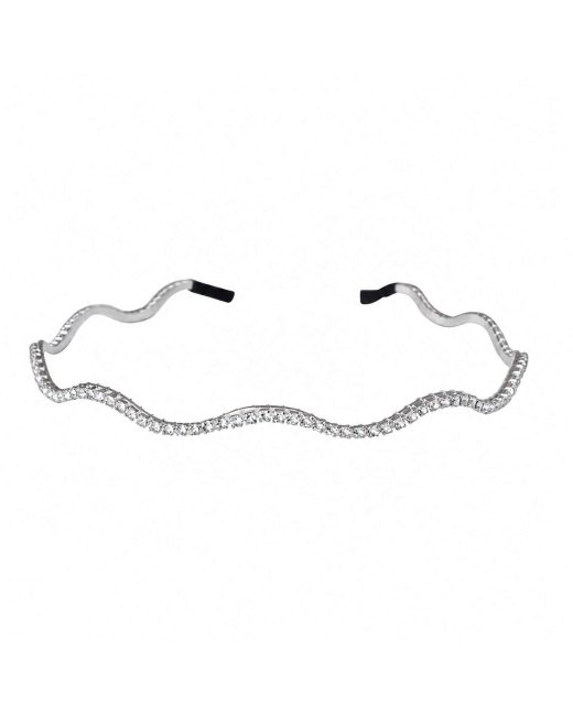 2KStyle silver-tone wavy headband encrusted with clear crystals, front view on a white background